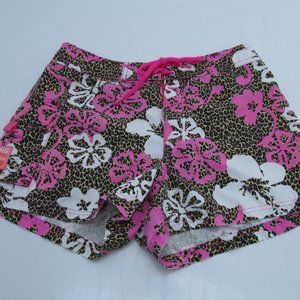 Roxy Floral Leopard Print Swim Shorts in Pink, White, Brown